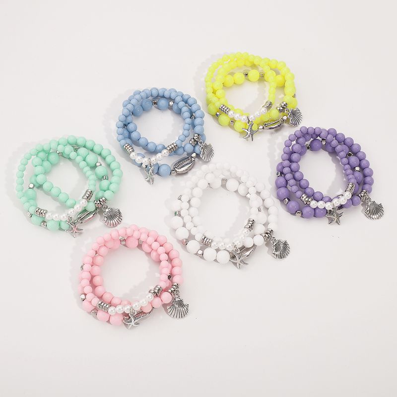 B2708 Bohemian Casual Vacation Style Starfish Shell Sweet Colorful Beaded Bracelet Set_voghion.com