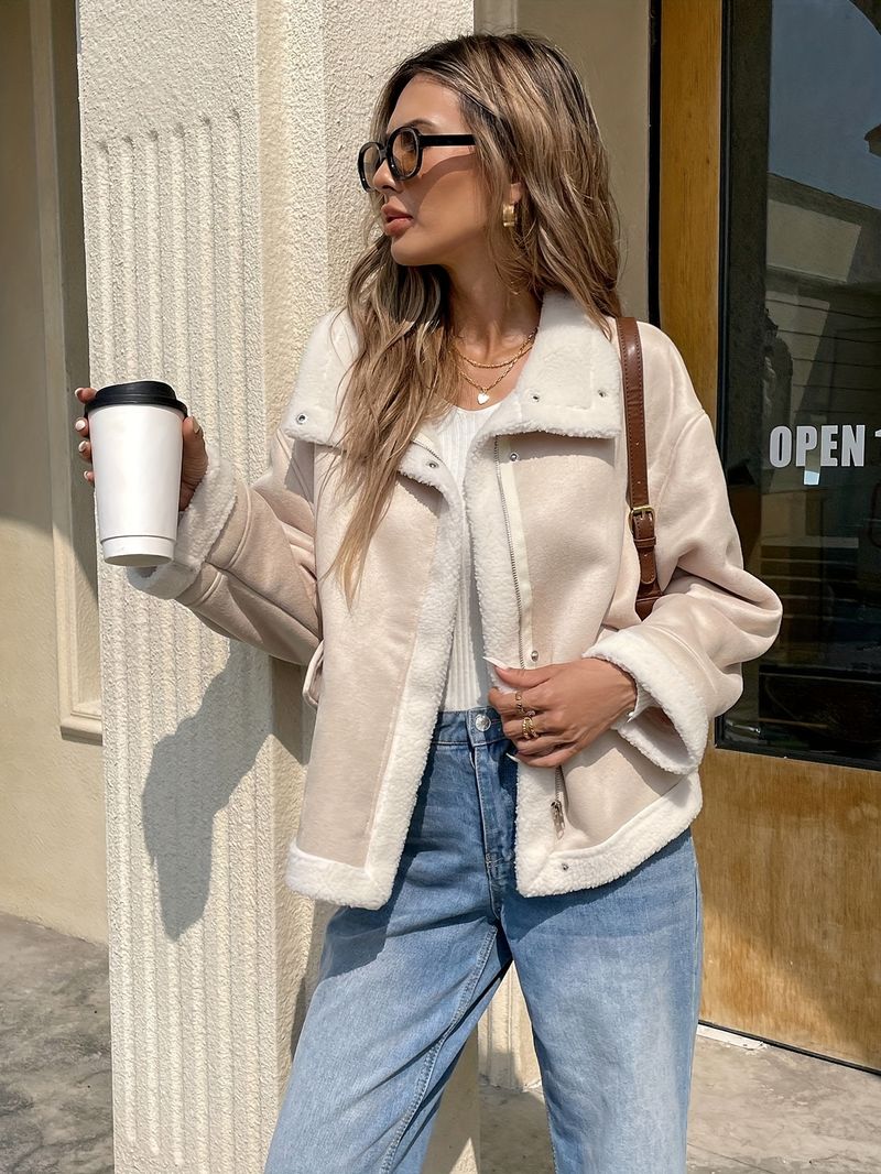 Giacca da donna casual autunno inverno con fodera calda e collo con cerniera larga Francia 2025_voghion.com