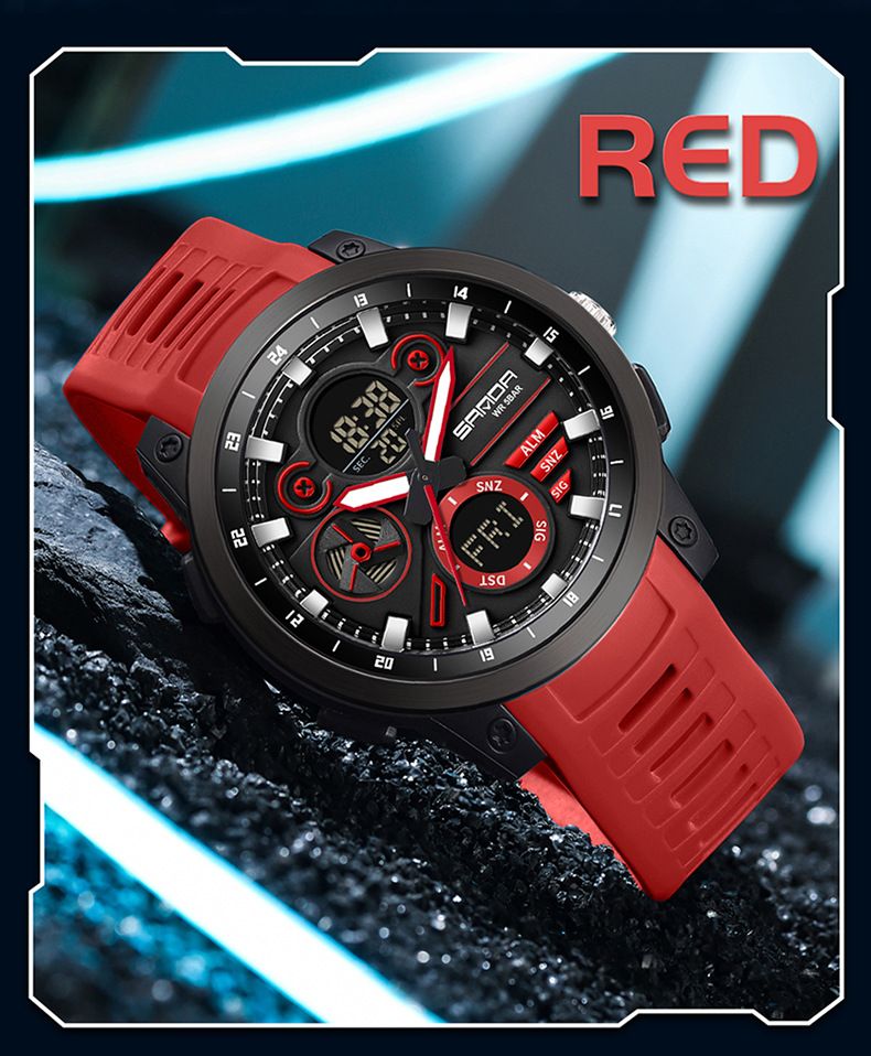 Men's Digital Analog Watch With Alarm, Timer, Dual Time, Waterproof 50m, LED Backlight, Sports & Casual Style Countdown, Dual Time_voghion.com