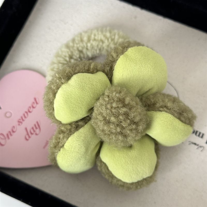 Autunno e inverno fiori di peluche non danneggiano i capelli elastico carino piccolo fiore fascia per capelli elastico alto coda di cavallo fascia per capelli copricapo_voghion.com