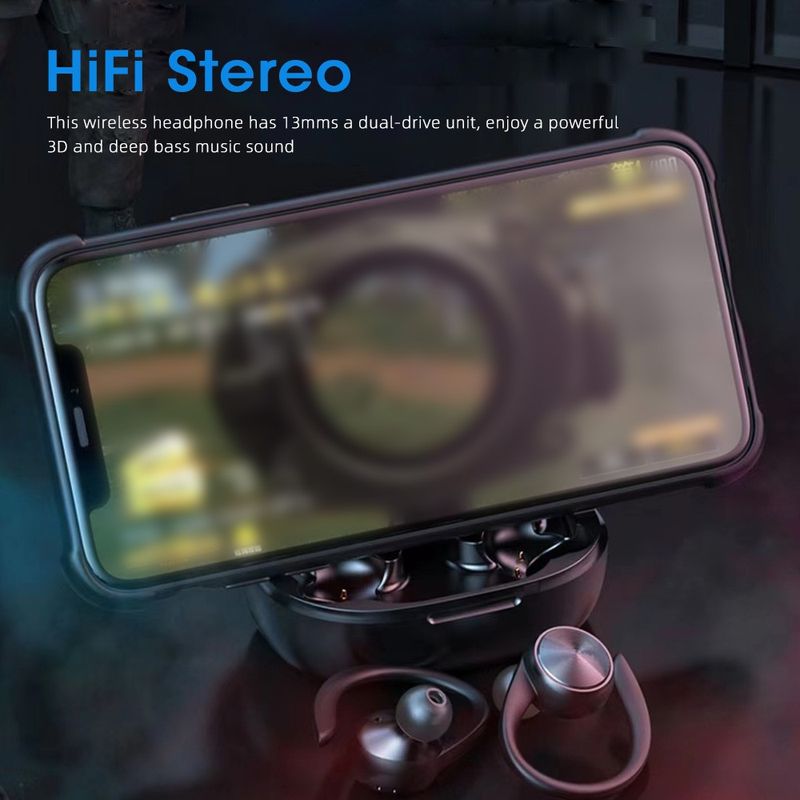 TWS Drahtlose Bluetooth Kopfhörer Ohrhörer Ohrhörer Ohr Haken HiFi Bass Headset_voghion.com