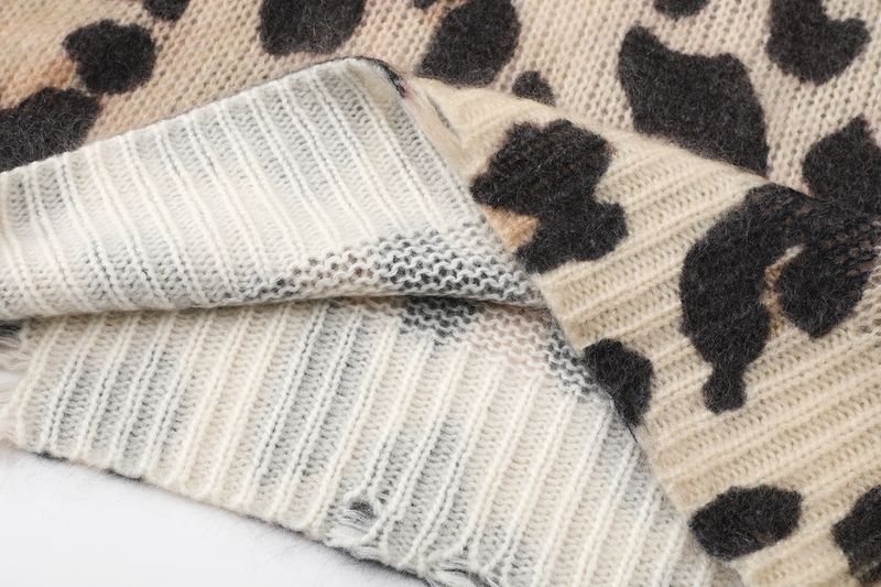 Pull tricoté en mohair à imprimé léopard pour femme, style Qin Lan, collection automne 2025, MBE3SWT053_voghion.com