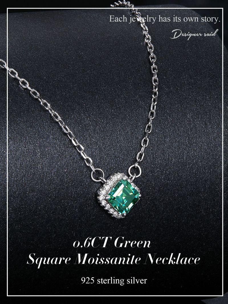 Pronta consegna BAMOER ciondolo in argento sterling con moissanite verde quadrato placcato in oro bianco VVS1 collana con diamanti da laboratorio per donna_voghion.com