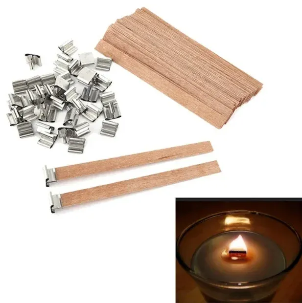 Hölzerne Kerzendochte, flache Kerze, Holzständer aus Eisen, Kerzenkerne mit Basishalter für handgefertigte DIY-Kerzenherstellung_voghion.com