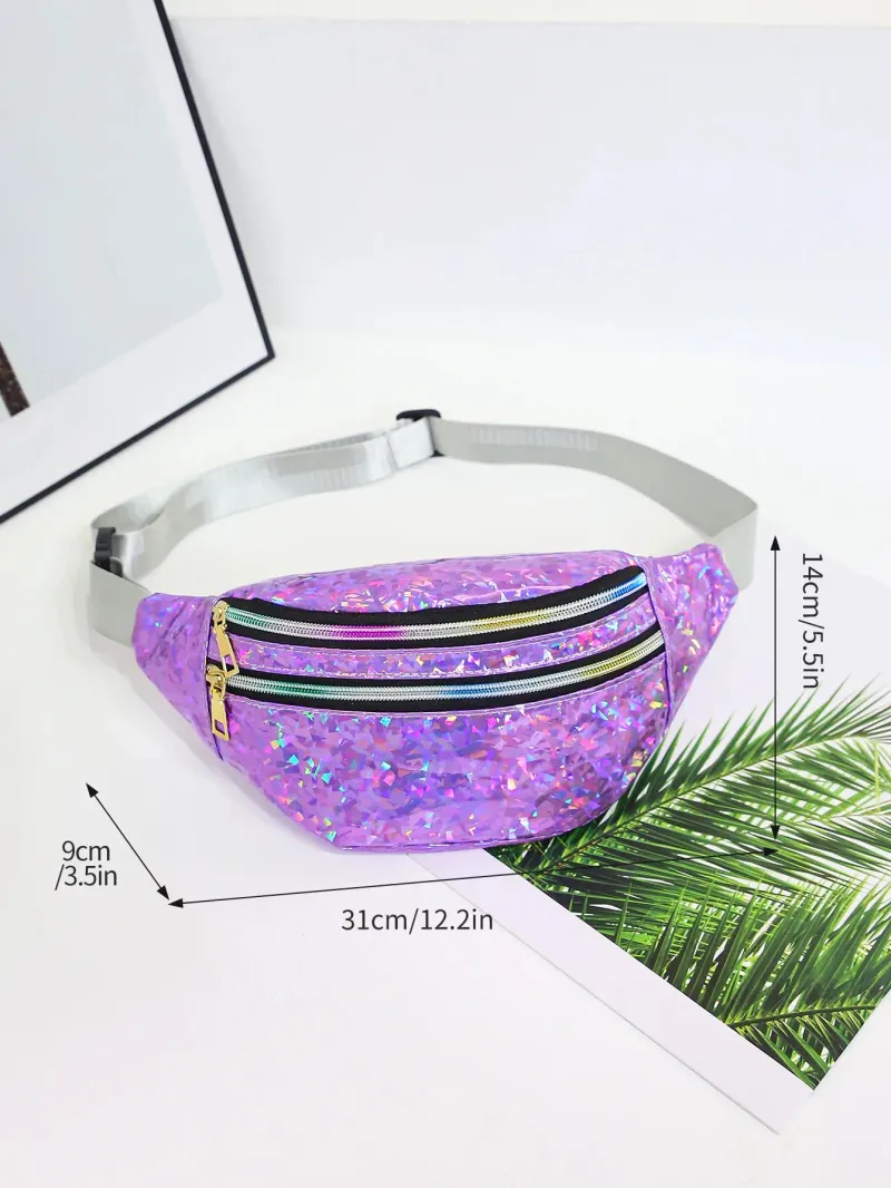 Marsupio olografico argento marsupio cintura donna nero pacchi geometrici laser petto telefono marsupio 250806_voghion.com