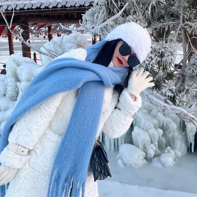 Women's Winter Scarf 2025 New Thickened Mohair Windproof Warm Long Plush Gift Large Shawl Warm Neck Accessories_voghion.com