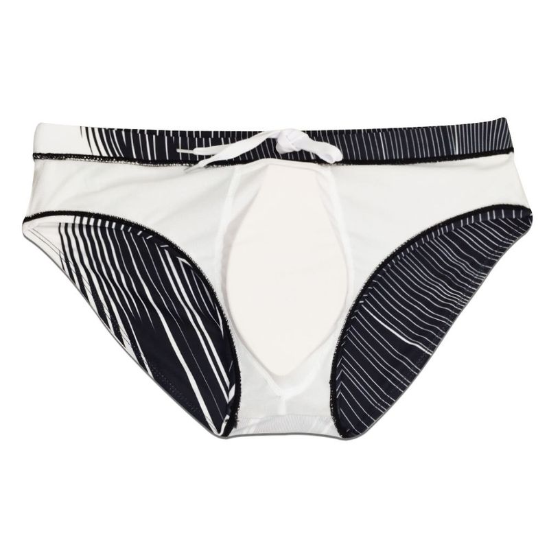 UXH New Men's Triangle Swim Trunks Black And White Striped With Cup Anti-Exposure Sexy Fashion Bikini For Men_voghion.com
