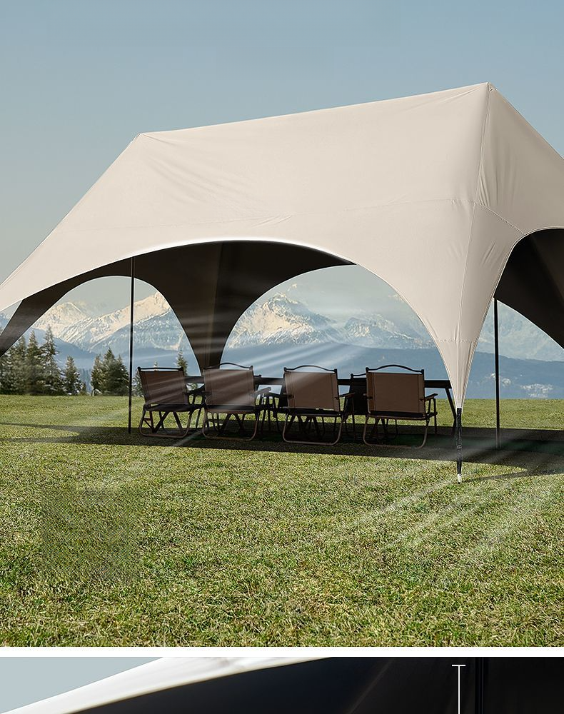 Quick Black Vinyl Tarp Hexagonal Outdoor Table And Chairs Camping Rainproof Equipment Butterfly Shape Sunshade Tent_voghion.com