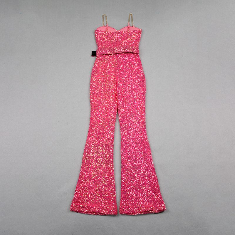 Roupas femininas estilo quente resistente brilhante ouro lantejoulas suspensório macacão europeu e americano moda celebridade festa banquete vestido_voghion.com