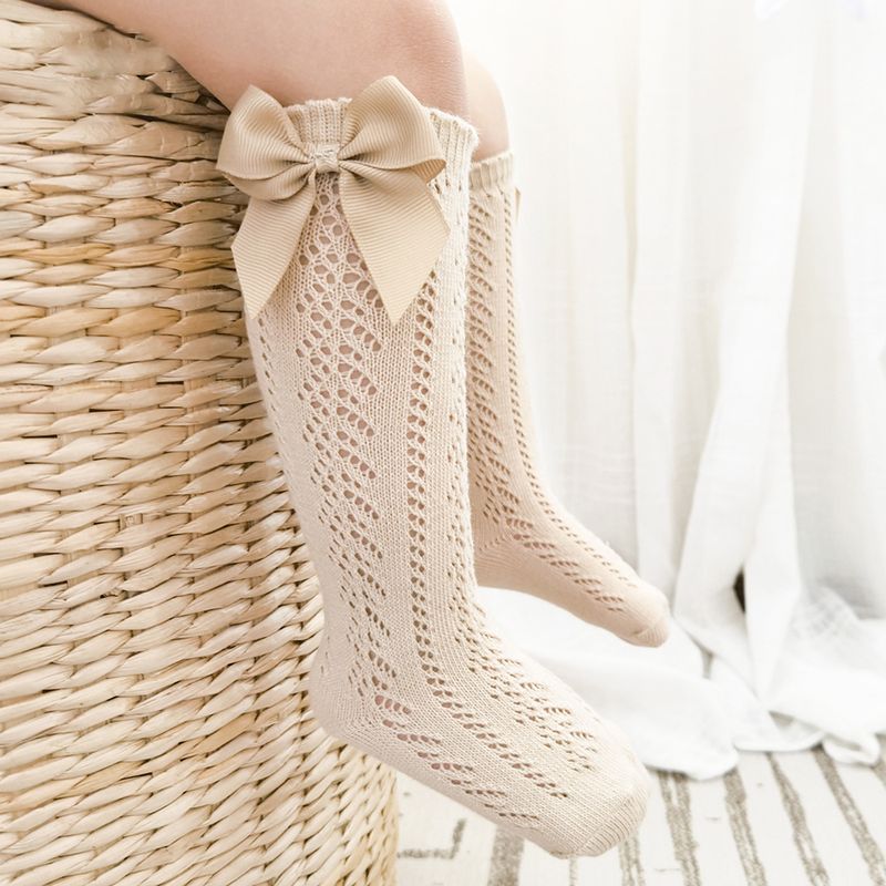 Nuovi calzini estivi alti fino al ginocchio per bambine, calzini lunghi con fiocco, in morbida maglia di cotone traspirante, per bambini, da 0 a 7 anni_voghion.com