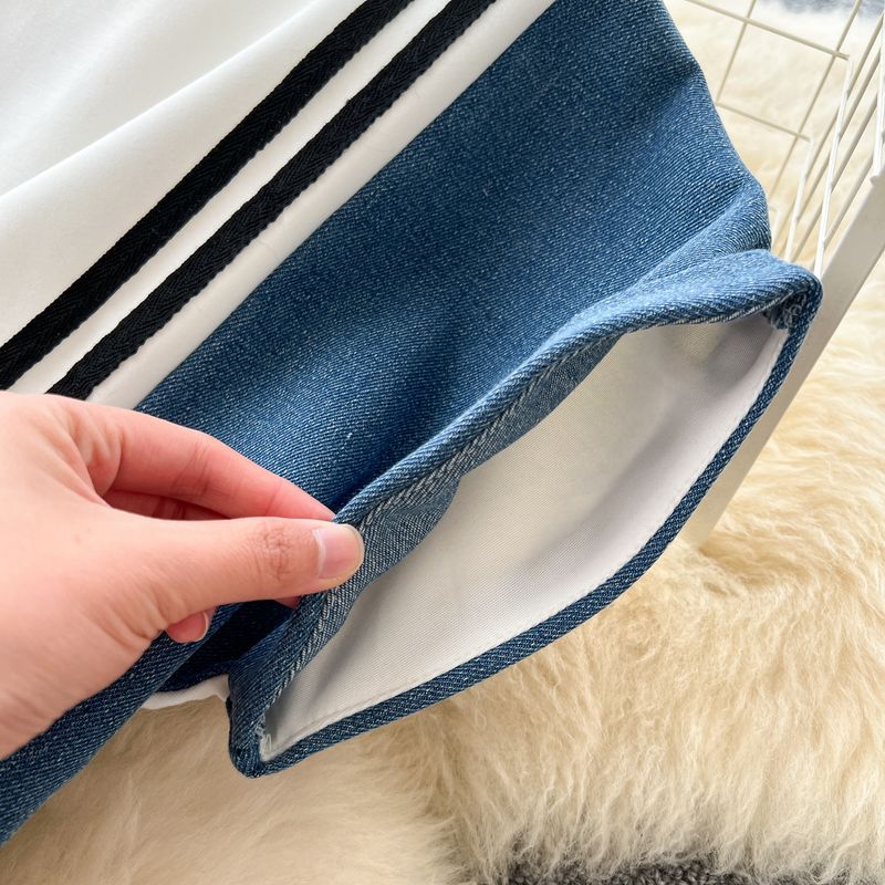 Women's Clothing Tops High Waist Denim Stitching Wide Leg Straight Trousers Casual Suits_voghion.com