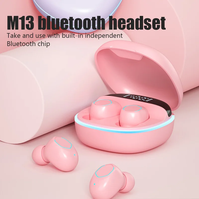 TWS M13 Căști Bluetooth fără fir cu microfon, căști intraauriculare cu afișaj LED, reducere a zgomotului, căști stereo Bluetooth_voghion.com