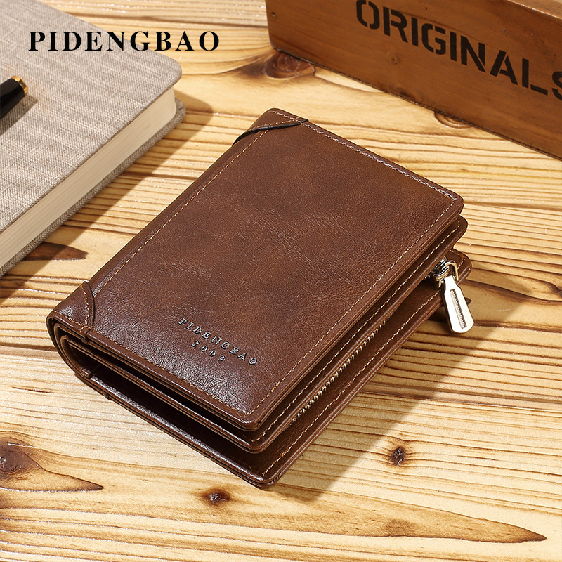 New Retro Men's Wallet Business Short Multi-slot Zipper Coin Wallet Men's Wallet_voghion.com