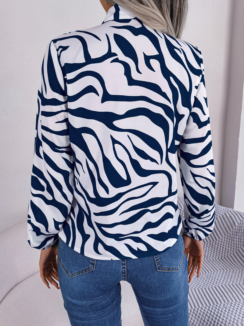Blusa feminina com decote em v manga comprida estampa listrada casual solta camisa de trabalho elegante blusa de negócios_voghion.com