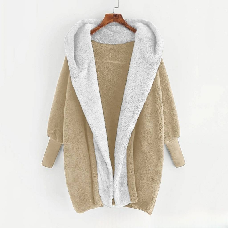 Women's Clothing new color matching hooded loose cardigan outer sweater ribbed cuffs double sided velvet coat_voghion.com