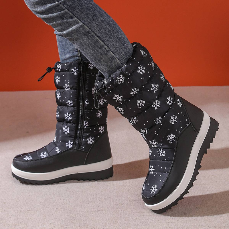 Winter women's fashionable high top and plush thick warm outdoor thick soled oversized snow boots_voghion.com