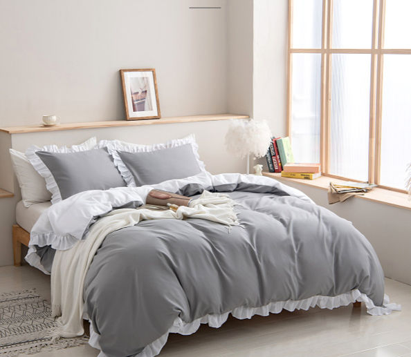 Luxury Ruffled Duvet Cover With Patchwork Patterns - Soft Milled Velvet, Active Dyed Colors, Multi-Color Options_voghion.com