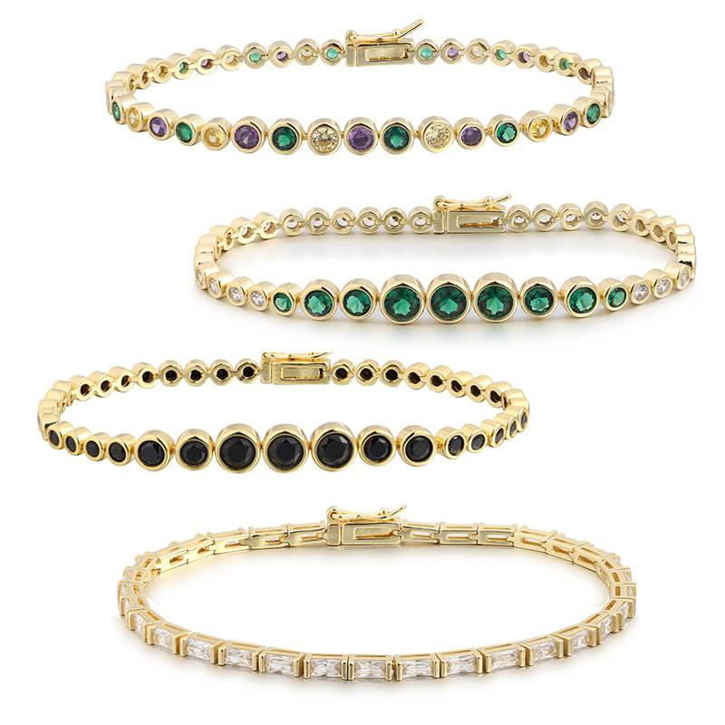Round Crystal Buckle For Girls Elements Green Row Tennis Full Dia Bracelet_voghion.com