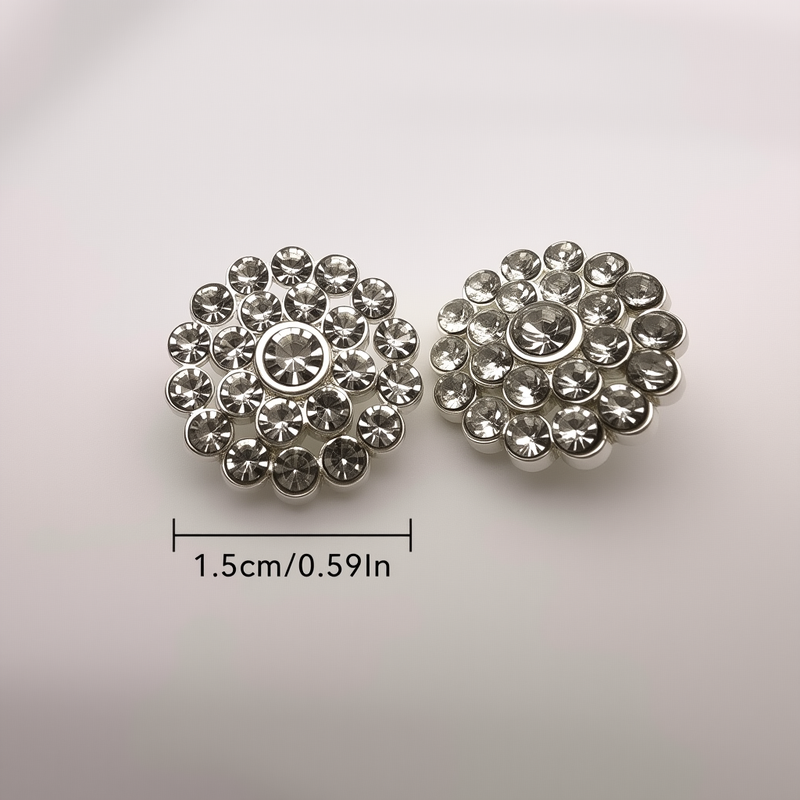 6pcs Silver And White Rhinestone Buttons, Metal Material, Clothing Accessories, Elegant Geometric Design With Diamonds, Suitable For Dress Shirts._voghion.com