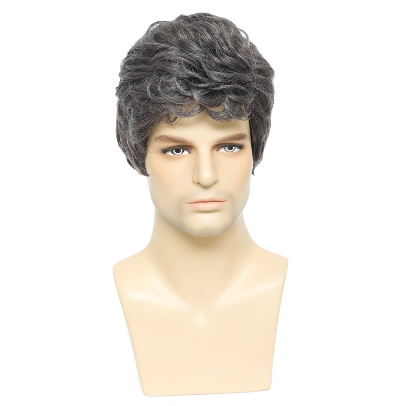 Synthetic Clip-in New Men's Wigs, Gray Layered Natural Wigs, High Temperature Wire_voghion.com
