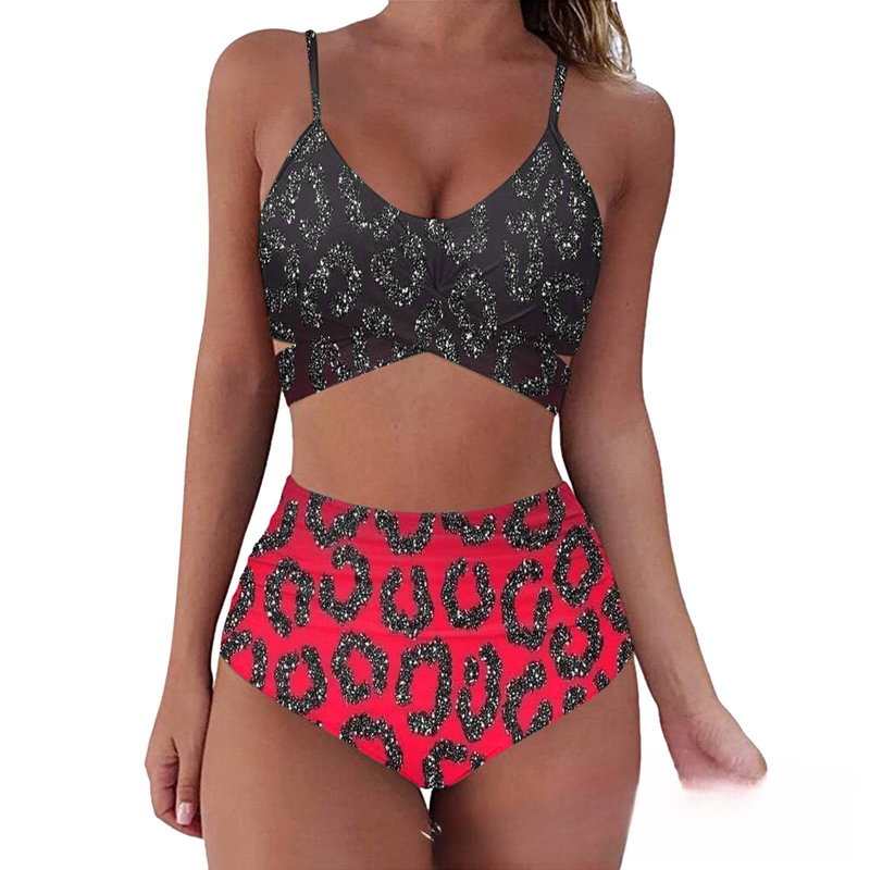 Sexy High-Waist Bikini Set With Leopard Print - Cross Back Design, Comfortable & Stylish Swimwear For Women_voghion.com