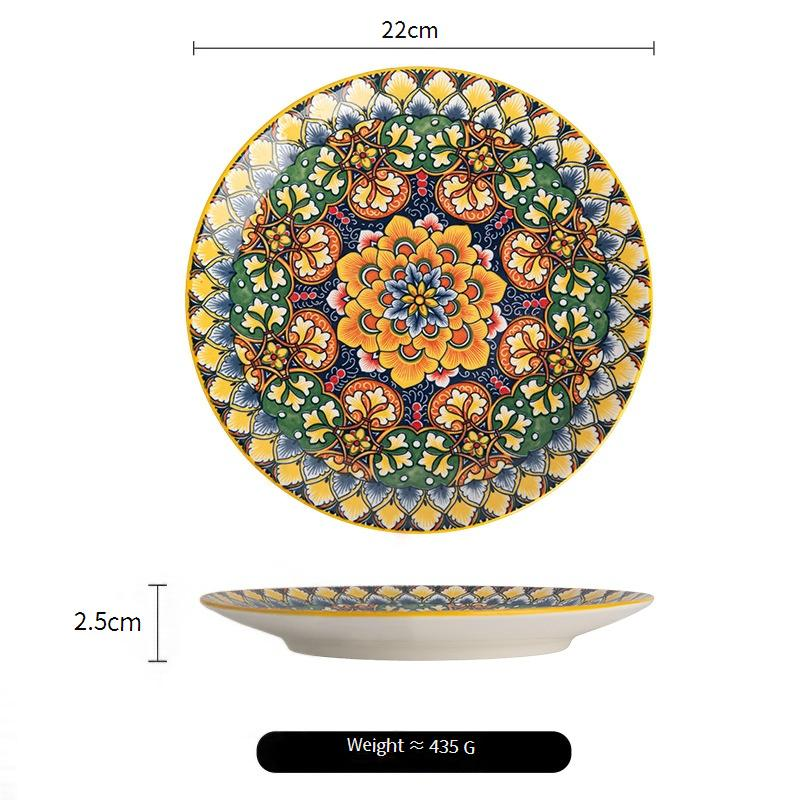8.5 Inch Round Blue & Yellow Mixed Dinnerware - Minimalist Tableware With Over 36% Bone Ash Content - Elegant Underglaze Painted Dishes_voghion.com