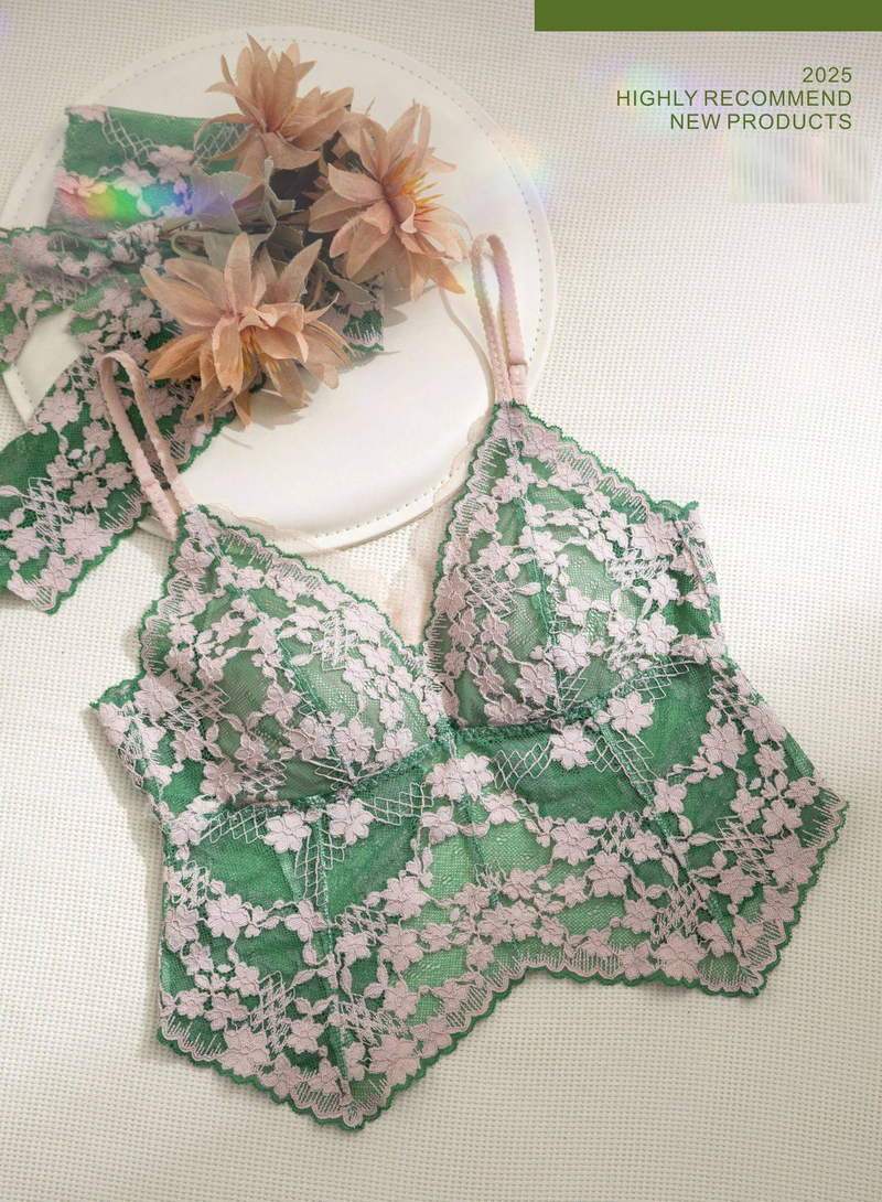 French Style Pure Floral Lace Fine Strap Triangular Cup Beautiful Back Underwear Set Summer Invisible Back Button Bra Thin_voghion.com