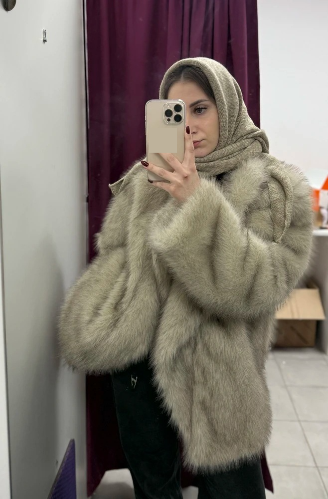 Dwustronny płaszcz ze sztucznego futra z kołnierzem z lisa, ciepła i puszysta zimowa kurtka dla kobiet, obszerny, luźny krój, modny styl uliczny_voghion.com