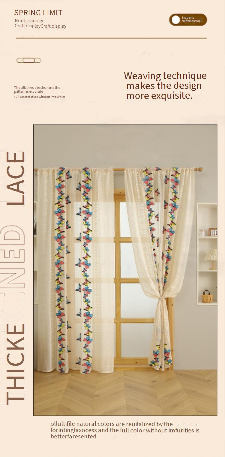 Moderne, bestickte, transparente Vorhänge – Spitzenvorhänge mit Schmetterlings- und Käfermotiven für das Wohnzimmer (140 x 260 cm, halbtransparent, 40–70 % Lichtfilterung, fertig zum Aufhängen)_voghion.com