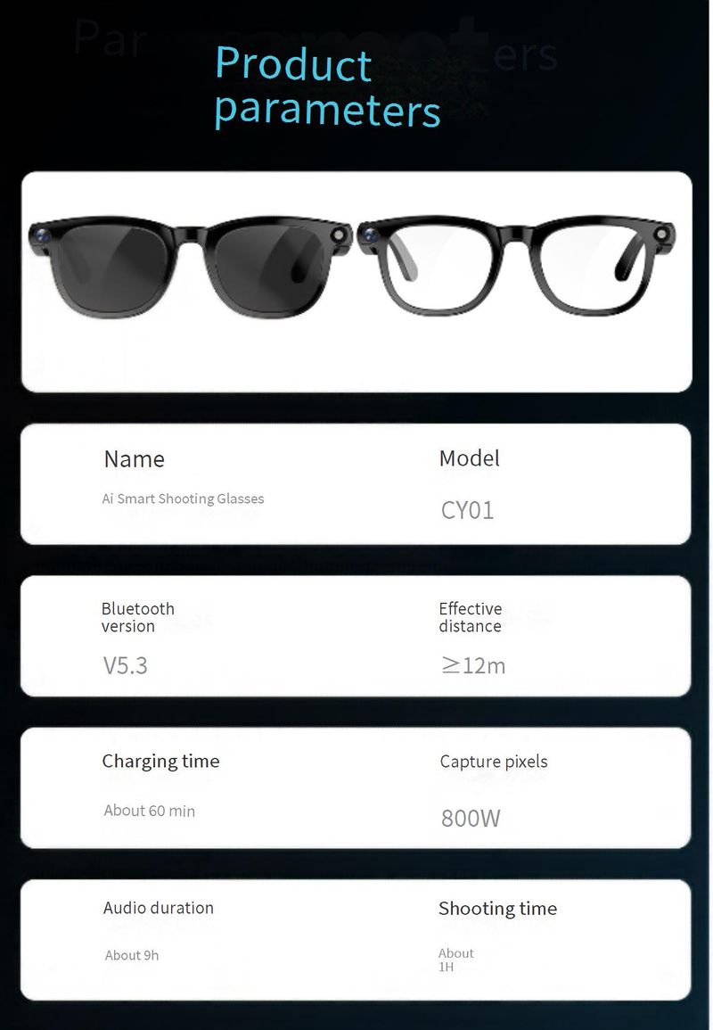 Lunettes intelligentes IA avec caméra HD 800 W, commande vocale, lecture de musique et intégration ChatGPT – Légères et élégantes_voghion.com