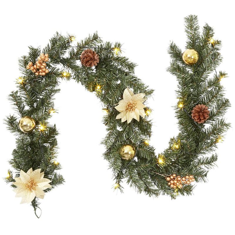 Ghirlanda natalizia premium da 180 cm e 270 cm con luci a LED - Ghirlanda decorativa resistente in finto pino, rosso/oro/argento_voghion.com