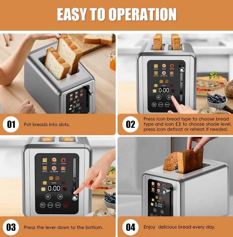 PSKST075AE 2-teiliger Brotbackautomat im Retro-Stil aus lebensmittelechtem Edelstahl SUS304, 6 Farbstufen, 3 Funktionen (Auftauen/Aufwärmen/Abbrechen)_voghion.com