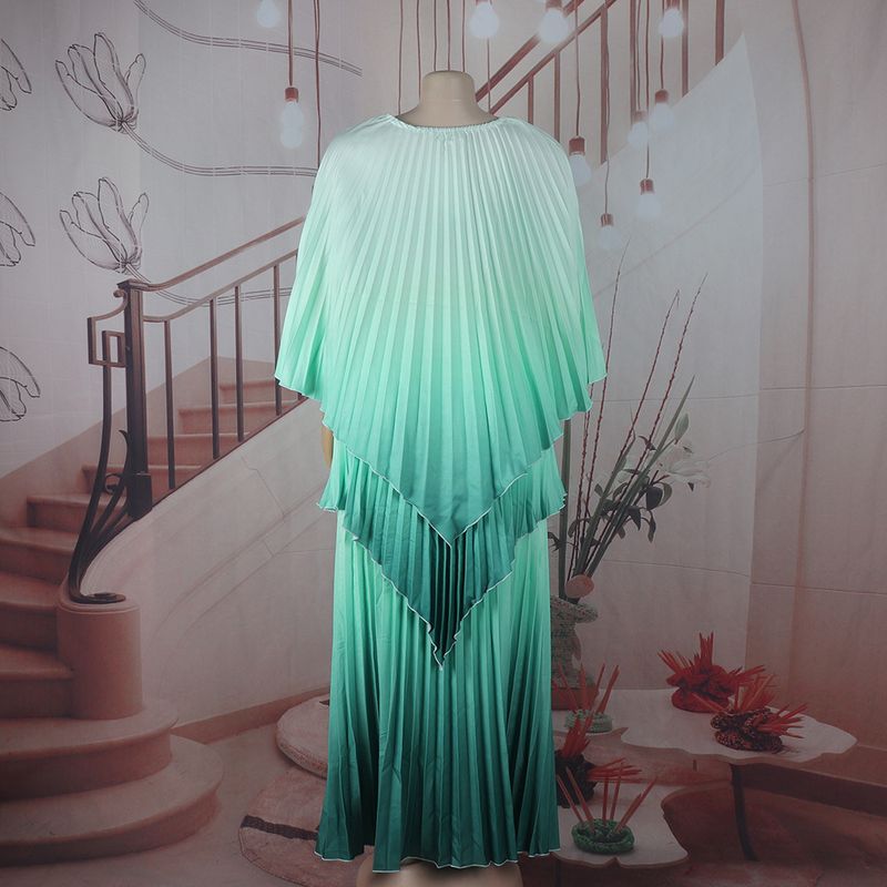 Ubrania damskie w stylu etnicznym elegancka sukienka 3-częściowy zestaw z szelkami modna plisowana gradientowa kolorystyka jeden rozmiar_voghion.com