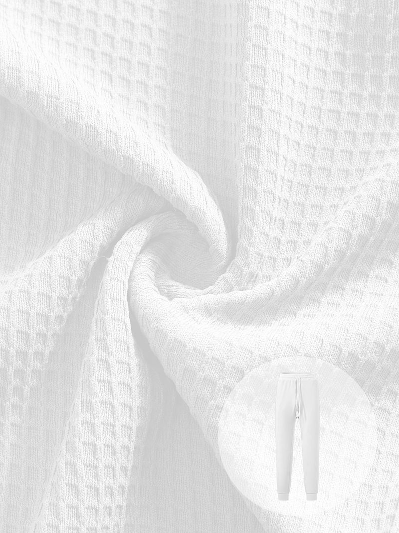 Men's Clothing Waffle Knit Jogger Pants - Breathable Loose Fit Casual Sweatpants With Drawstring Waist (White, Black, Khaki, Wine Red, Sky Blue)_voghion.com