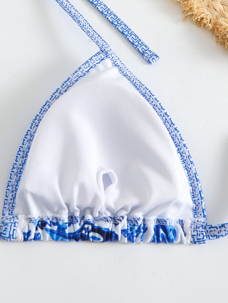 Maillot de bain trois pièces en maille imprimée, nouvelle collection 2024, bikini sexy avec accessoires coquillages_voghion.com