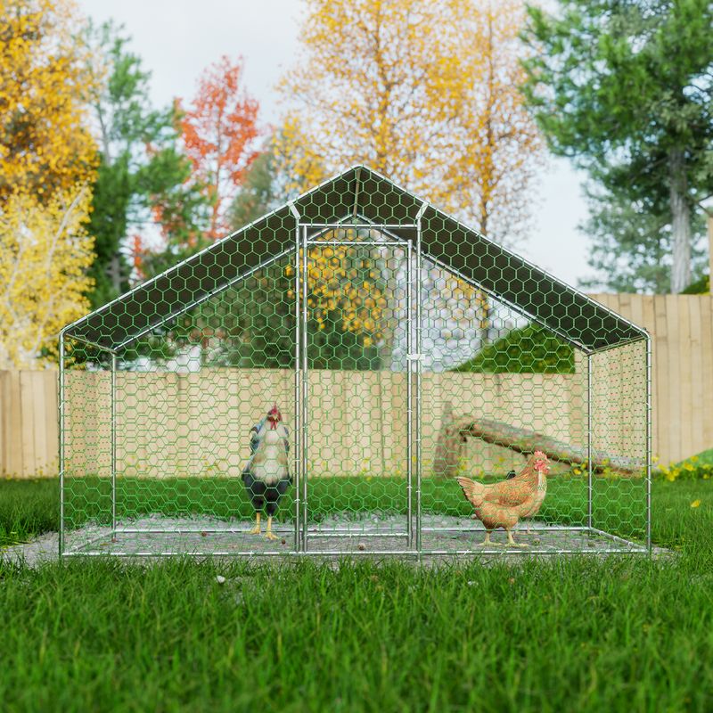 Hühnerstall Freilaufgehege 3x1,5x2m Mit Sicherheitsschloss Und Wasserdichtes PE-Tuch, Kleintiergehege Aus Metall Für Hühner, Kaninchen Und Weitere Kleintiere_voghion.com