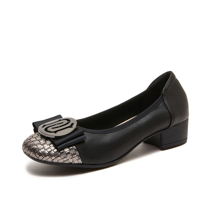 First Layer Cowhide Handwoven Shallow Mouth Single For Women Spring Summer Low Heel Business Commuting Elegant Genuine_voghion.com