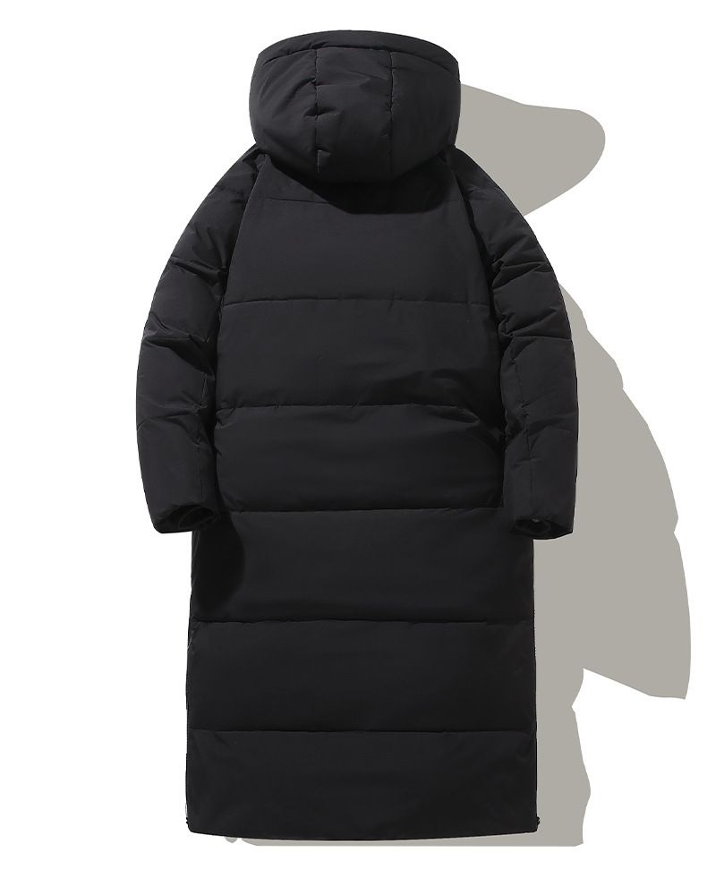 Lange Daunenjacke mit Kapuze für Herren – knielanger Wintermantel mit mehreren Taschen, 550 FP Entendaunen, winddicht und ultrawarm, Slim Fit Streetwear_voghion.com