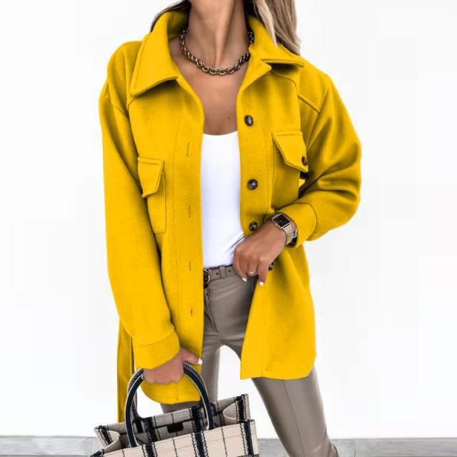 Women's fashion lace solid color woolen coat_voghion.com