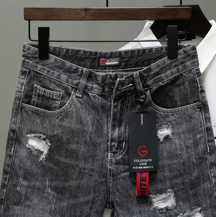 Short en denim perforé, capris en détresse de marque d'été, pantalon de mendiant personnalisé, pantalon polyvalent pour hommes à la mode_voghion.com