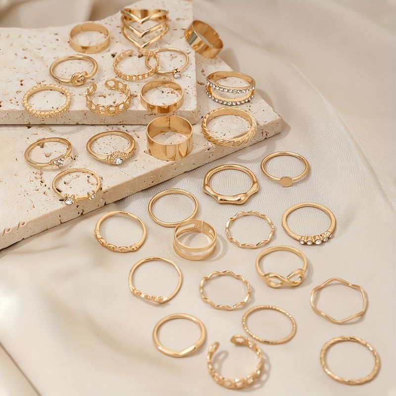 Moda 30 pezzi/set elegante set di anelli impilabili con intarsio Rhie lucido, design nodo infinito Faion, stile vacanza perfetto_voghion.com