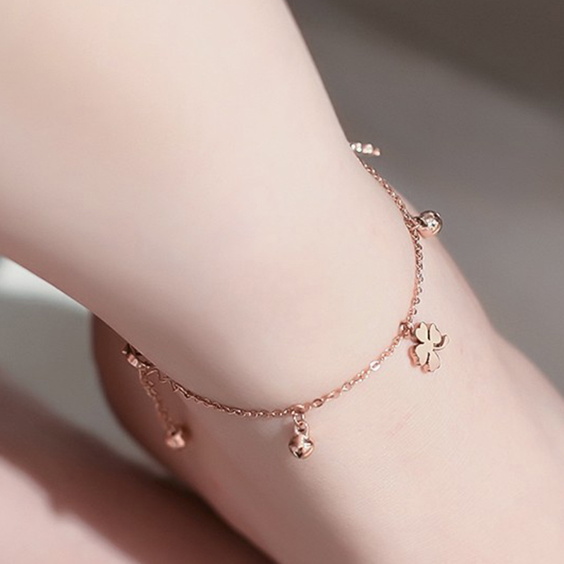 Shuosbai Lucky Clover Bells Charm Fußkettchen Fußkette Damen Sommer Sandale Knöchelarmband_voghion.com