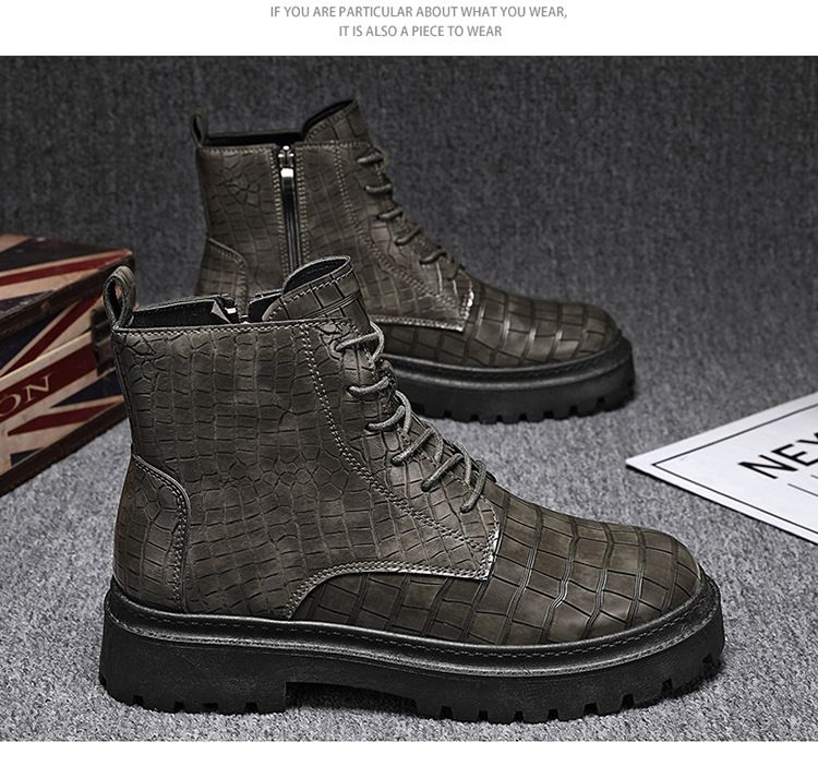 Herren-Stiefeletten im Retro-Stil mit dicker Sohle und seitlichem Reißverschluss – modische Freizeitstiefel aus PU-Leder zum Schnüren und Erhöhen der Körpergröße_voghion.com