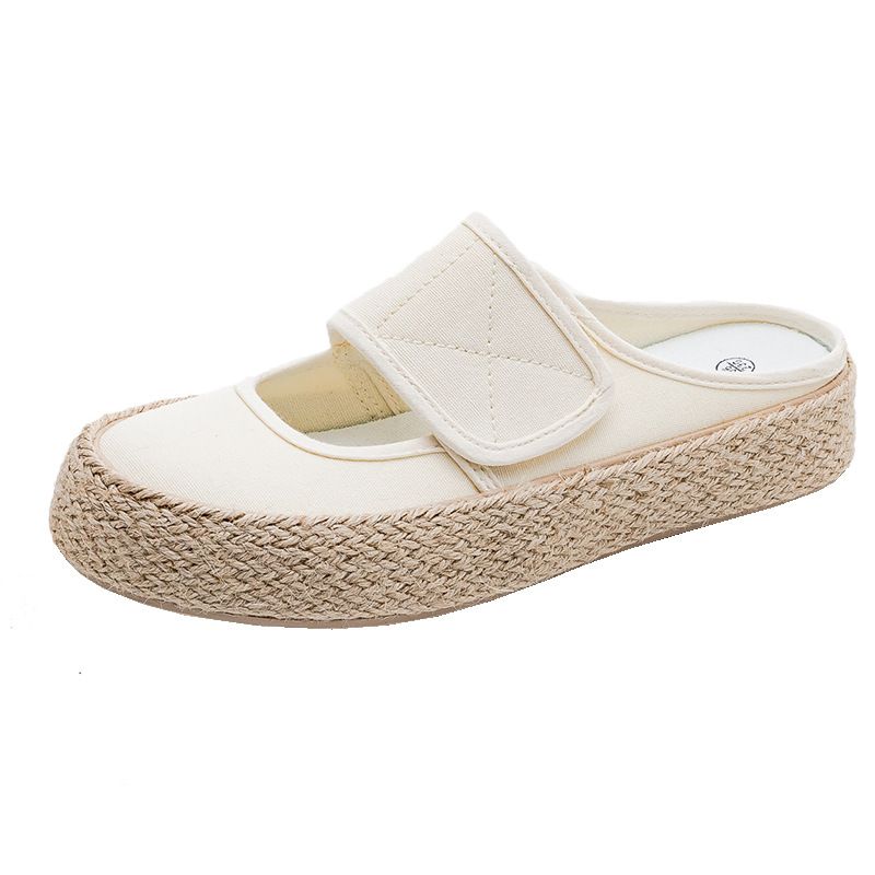 Halber Slipper 2024 neue Sommernische, vielseitiger, lässiger Klettverschluss ohne Absatz, Segeltuchschuhe mit halber Stütze, Damenschuhe_voghion.com