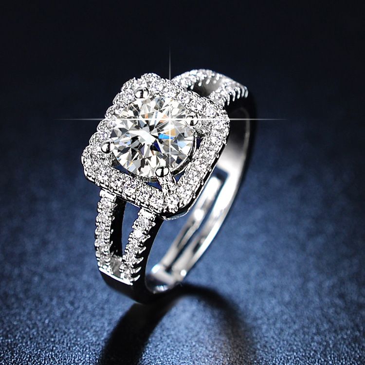 Live streaming female Korean version temperament square bag princess style one carat simulated diamond ring jewelry_voghion.com