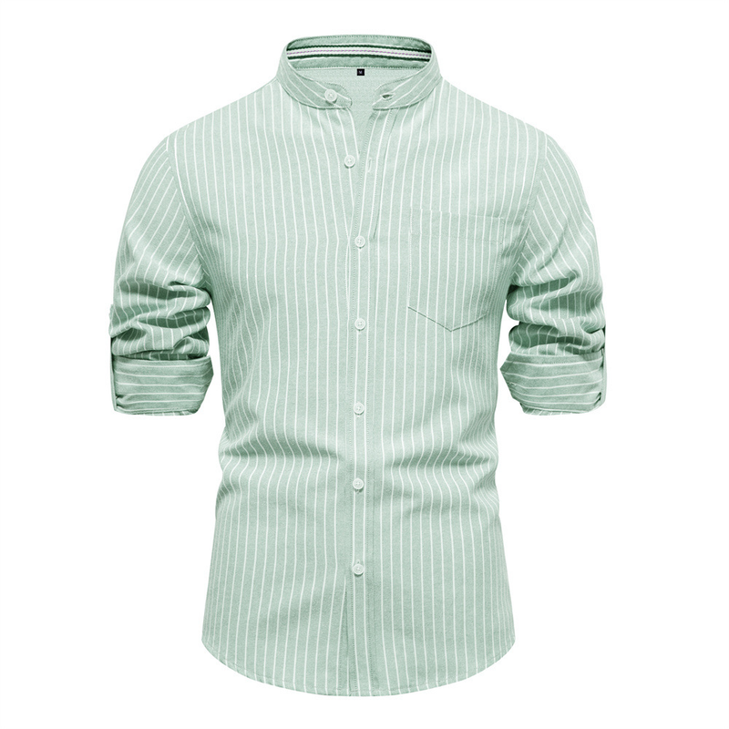Camicia a maniche lunghe a righe da uomo in cotone e lino, moda casual_voghion.com
