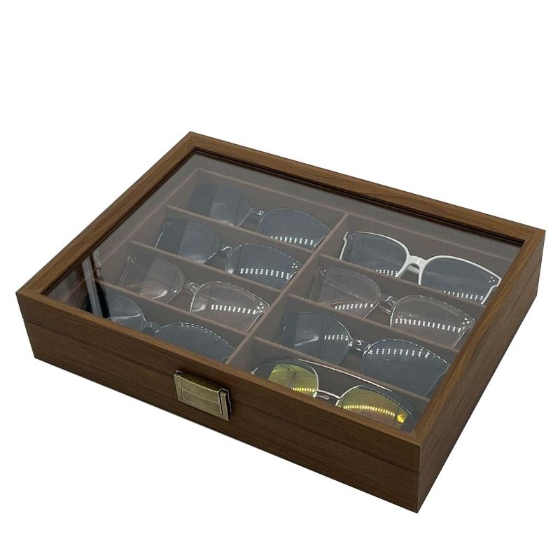 Hjem og hage Svart valnøtttre 8-bits briller Oppbevaring Collection Display Box 8 Bit Solbriller Oppbevaringsboks_voghion.com
