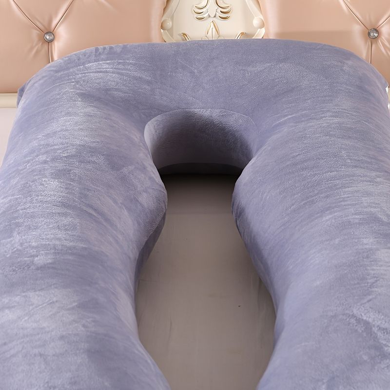 U-Shaped Maternity Pillow With Removable Cover - Full-Body Support For Side Sleeping, Dark Blue Polyester Fiber, Ergonomic Design For Pregnant Women_voghion.com
