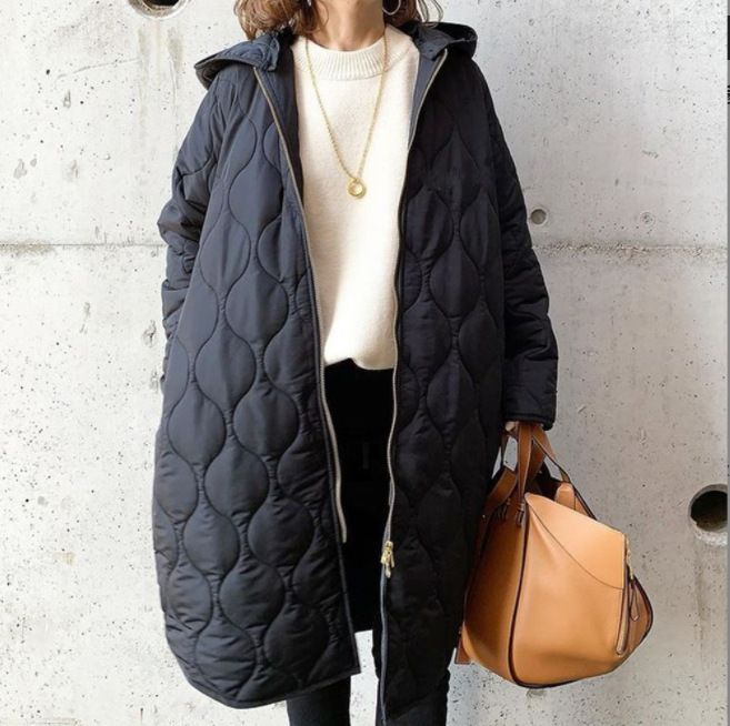 Gesteppte Pufferjacke mit abnehmbarer Kapuze für Damen, Streetwear-Langarmmantel im Rautenstich-Design (Schwarz, Marineblau, Armeegrün)_voghion.com