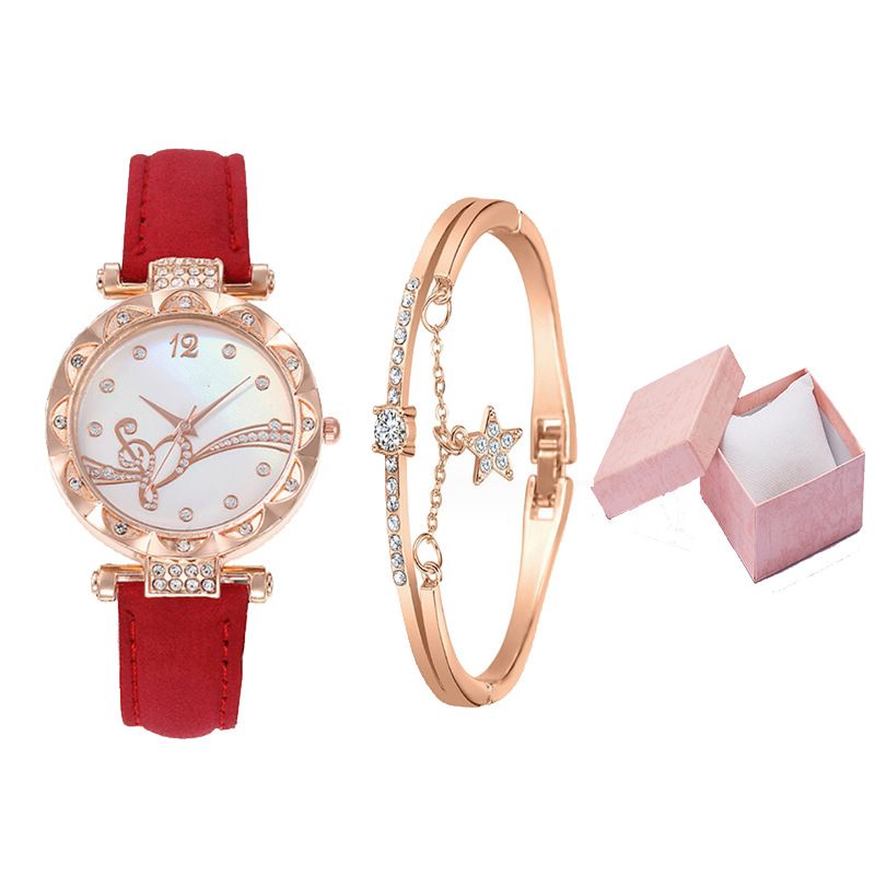 Damen Armbanduhr Mode Einfache Schmetterling Fünfteiliges Uhrenset_voghion.com